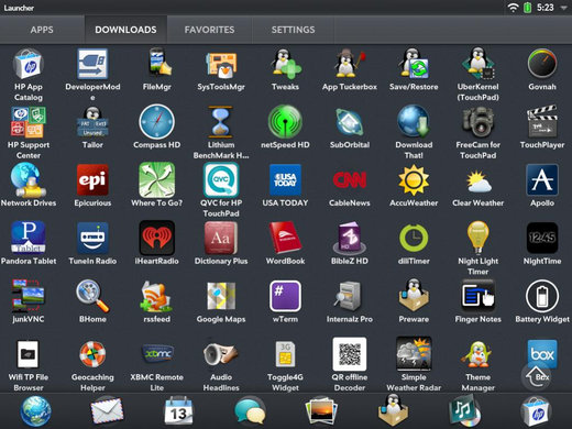 Увеличение числа иконок в лаунчере на HP TouchPad
